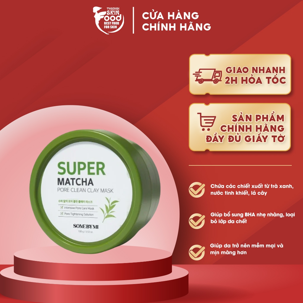 Mặt Nạ Đất Sét Trà Xanh Giúp Làm Sạch, Thu Nhỏ Lỗ Chân Lông Some By Mi Super Matcha Pore Clean Clay Mask 100g