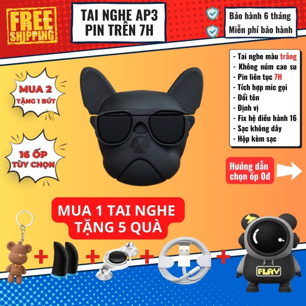 Tai Nghe AP3 Pro Pin 7h Sử Dụng Pin Hổ Cúc Áo Hít Tai Chắc Chất Âm Ấm Hỗ Trợ Chơi Game Thời Gian Dài