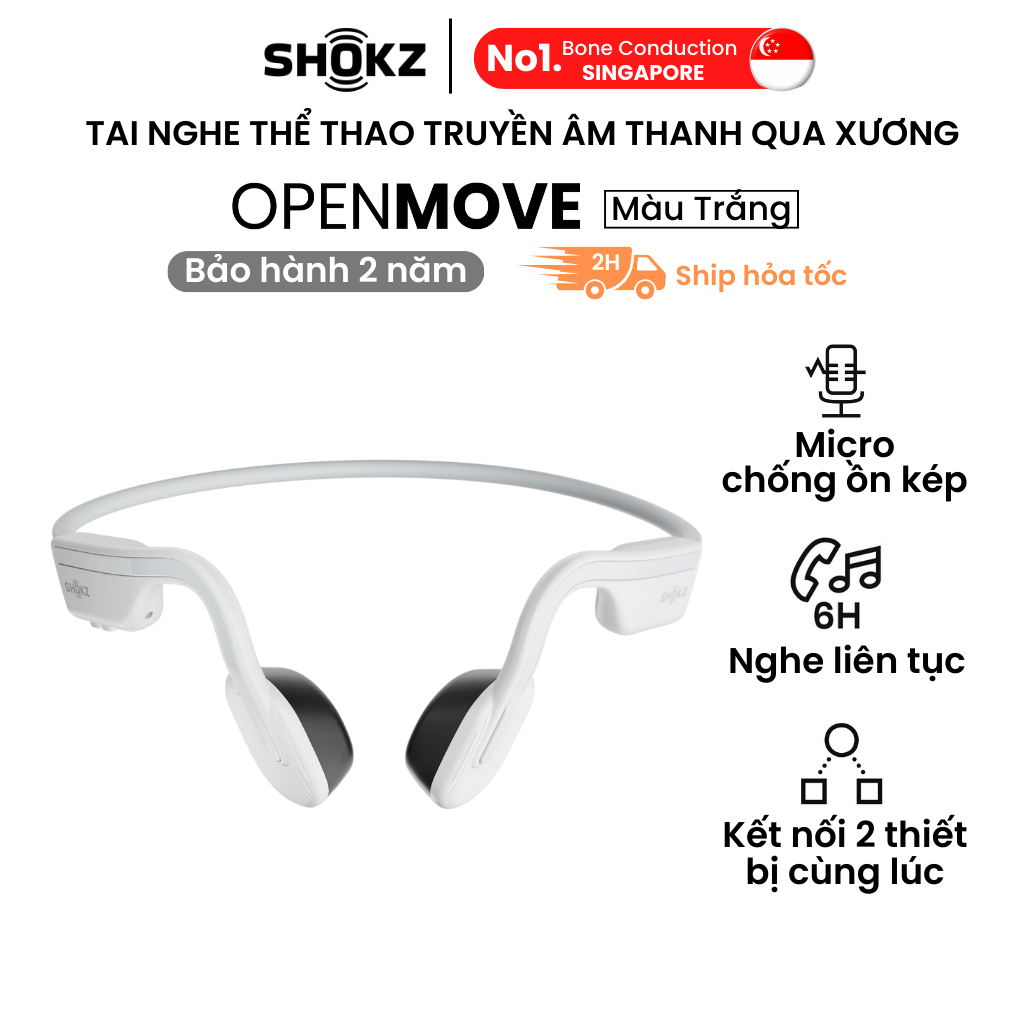 Tai Nghe Bluetooth Thể Thao Truyền Âm Thanh Qua Xương SHOKZ OPENMOVE S661 Màu Trắng - Bảo Hành 2 Năm