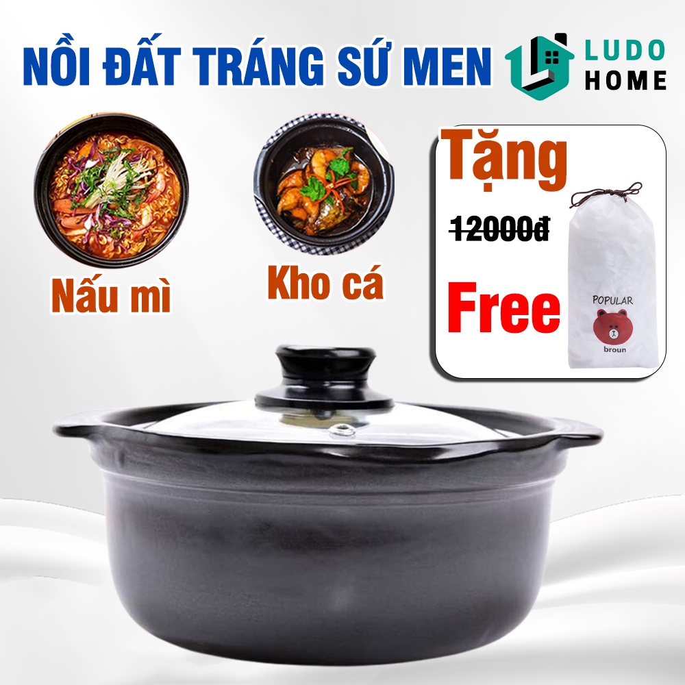 Nồi Đất Kho Cá Dung Tích 1,5L, Nồi Đất Sứ Tráng Men Có Nắp Đậy Nấu Cháo, Kho Thịt, Hầm Yến Mạch Siêu tện lợi