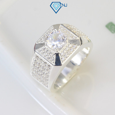 Nhẫn bạc nam trụ 4 chấu viền đính đá sang trọng NNA0399 - Trang Sức TNJ