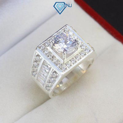 Nhẫn bạc nam mặt vuông đính đá sang trọng, lịch lãm NNA0398 - Trang Sức TNJ
