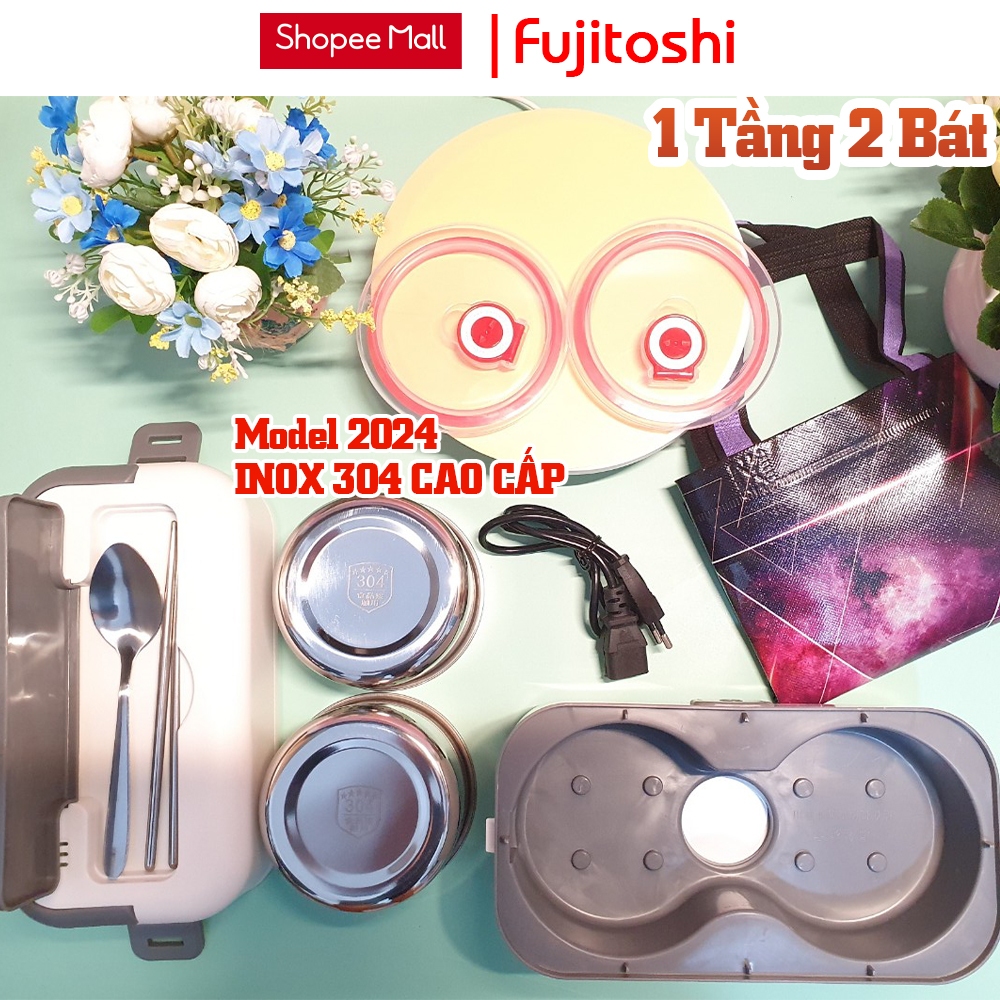 Hộp cơm cắm điện văn phòng Fujitoshi Model 55 1 tầng và 2 tầng Nấu cơm hâm nóng nấu đồ ăn Tặng Full đồ bảo hành 12 tháng