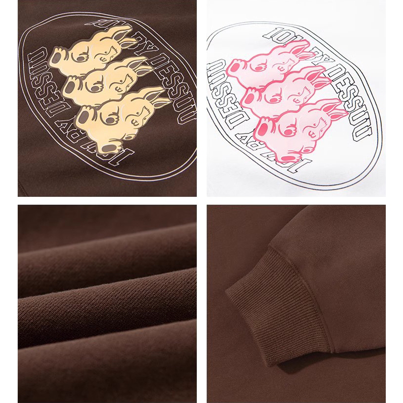 Áo hoodie Dessuu nỉ lót bông dày in hình 3 chú thỏ trước ngực