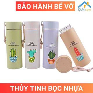 Bình nước thủy tinh vỏ nhựa xương rồng (Chọn mẫu) 350ml mã 20021