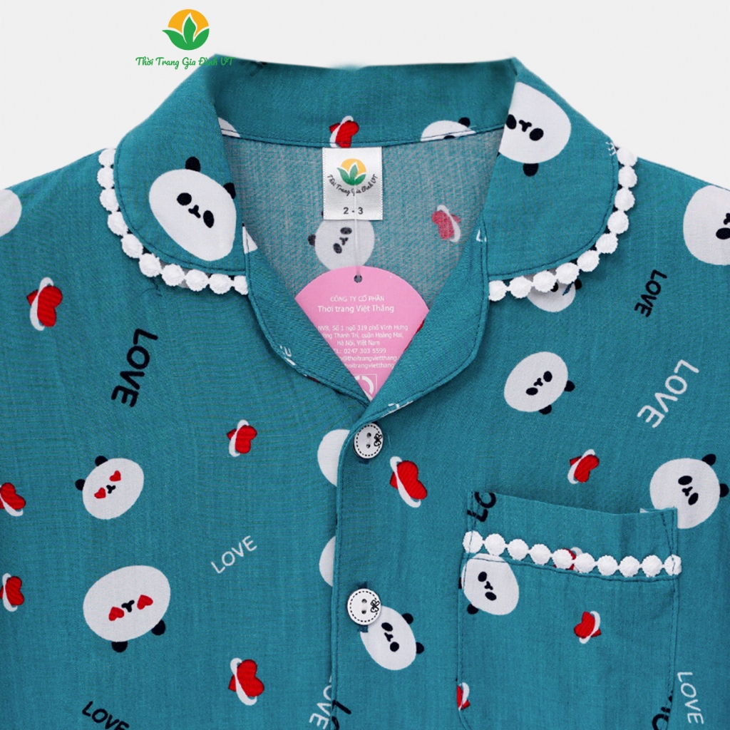 Bộ lanh pijama mặc nhà bé gái Việt Thắng, quần dài, áo dài tay - B70.2202