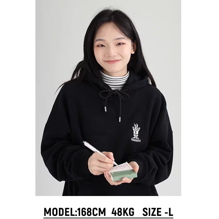 Áo hoodie Dessuu nỉ lót bông dày thêu hình thỏ ở ngực