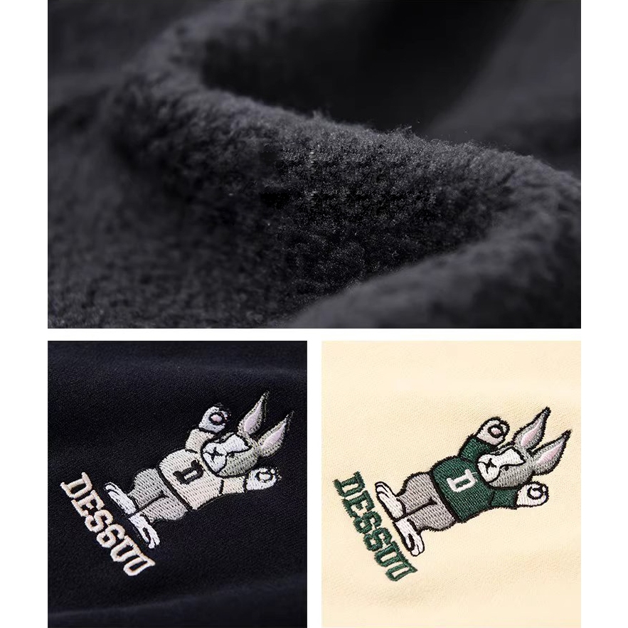 Áo hoodie Dessuu nỉ lót bông dày thêu hình thỏ ở ngực