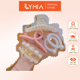 Sét 5 Kẹp Tóc LYMIA Hàn Quốc Siêu Xinh Gồm 3 càng cua 2 dây buộc đính hạt KT1