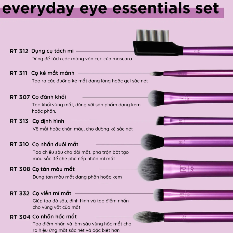 Bộ Cọ Trang Điểm Mắt Chuyên Nghiệp 8 Cây REAL TECHNIQUES Everyday Eye Essentials