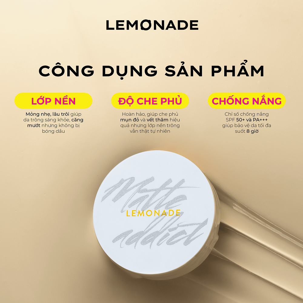 Combo phấn nước Lemonade Matte Addict Cushion 15g và son lót đầy môi LipFiller 4.5g