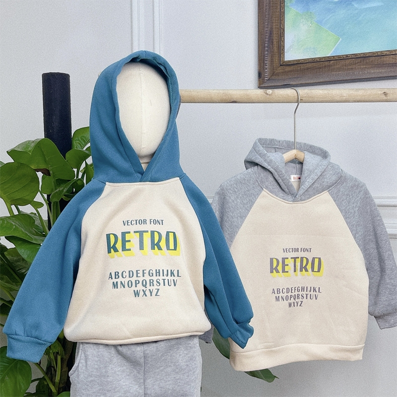 Áo nỉ hoodie thu đông tay xám có mũ cho bé trai bé gái