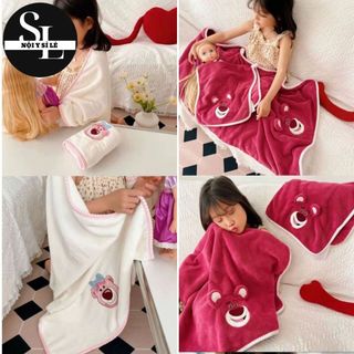 Set 2 khăn tắm, khăn mặt hình thuê gấu hồng lotso