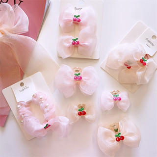 Kẹp và cột tóc voan cherry tiểu thư cho bé gái