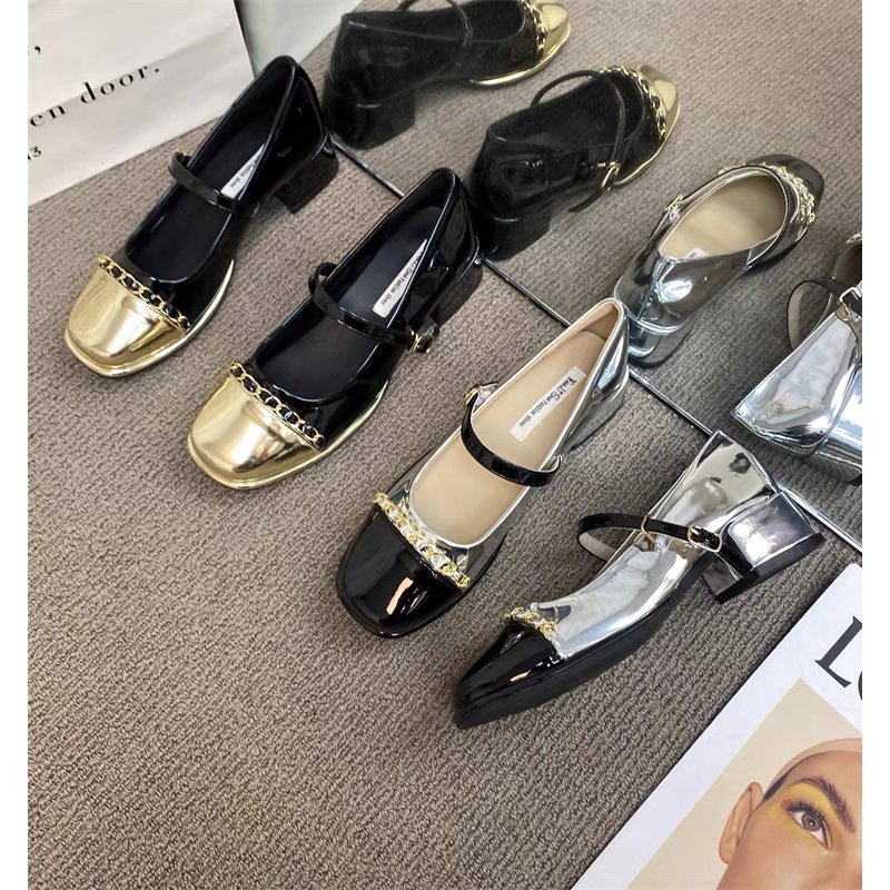 Giày búp bê phong cách mary jane phối xích hàng quảng châu cao cấp đế cao 4cm