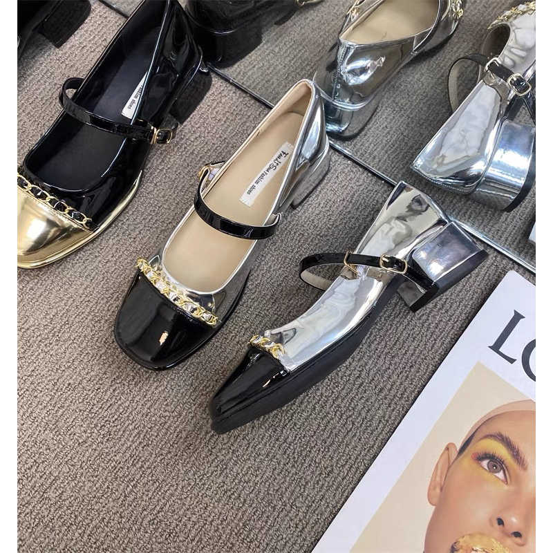 Giày búp bê phong cách mary jane phối xích hàng quảng châu cao cấp đế cao 4cm