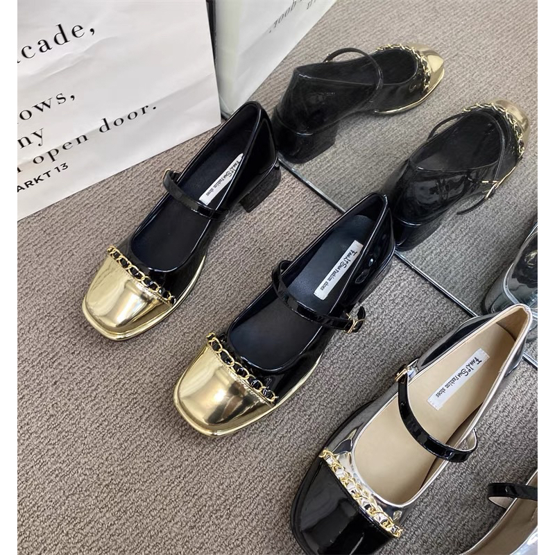 Giày búp bê phong cách mary jane phối xích hàng quảng châu cao cấp đế cao 4cm