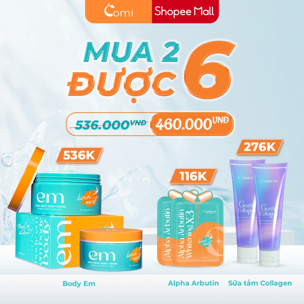 ( Chính Hãng) Combo 2 Body Em - Kem Body Dưỡng Trắng COMICOS, thẩm thấu nhanh, không nhờn rít dưỡng thể 250gram