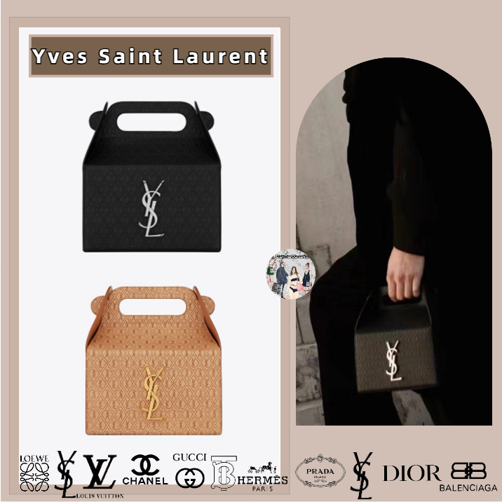 YSL/Yves Saint Laurent/logo chữ cái/da dập nổi/túi xách dạng hộp/