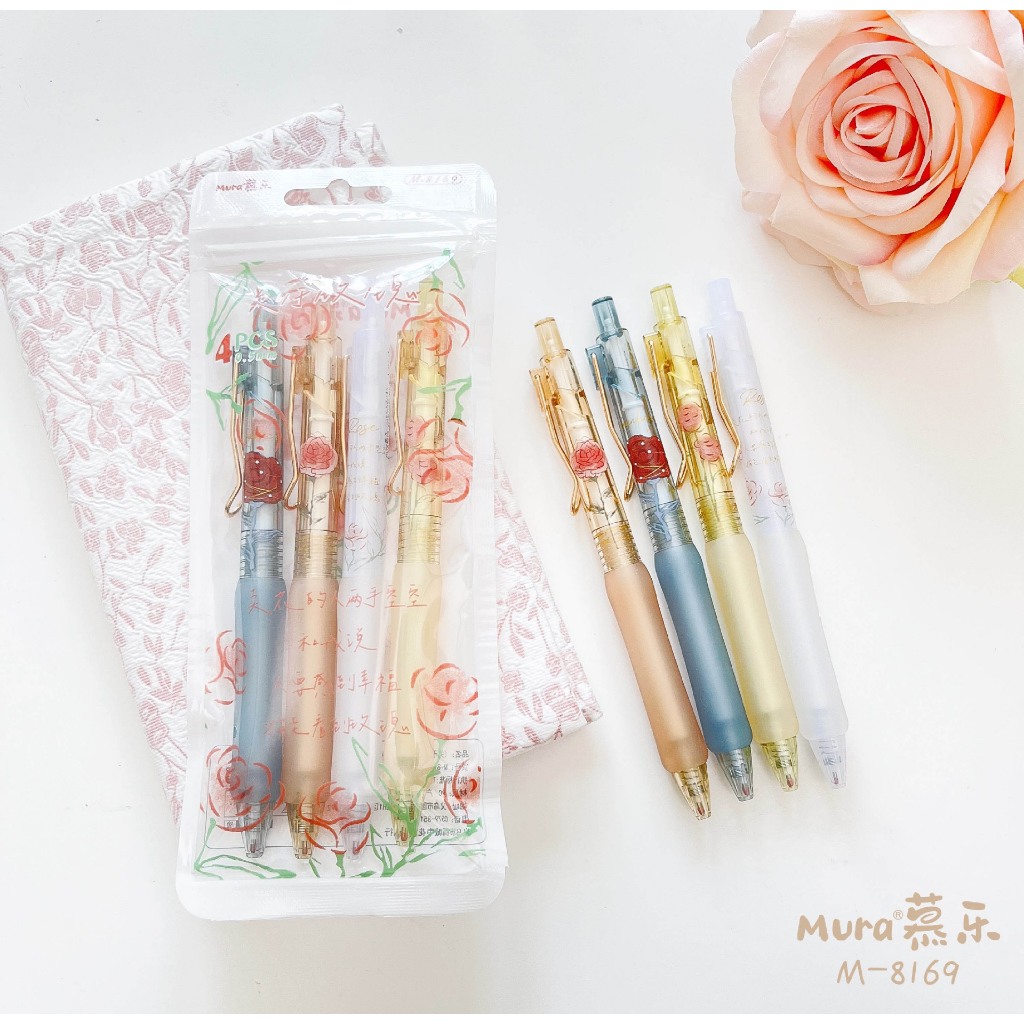 Bút Mura Gel Đen Red Rose/ M-8169 có thanh cài, đệm tay