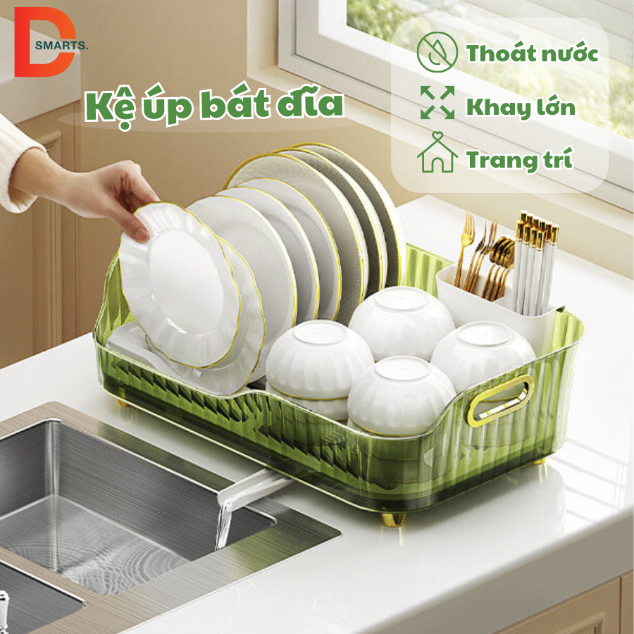 Kệ úp chén bát đĩa thoát nước thông minh, ống đựng đũa khay trượt, khay úp ly, rổ đựng trái cây đa năng bền đẹp