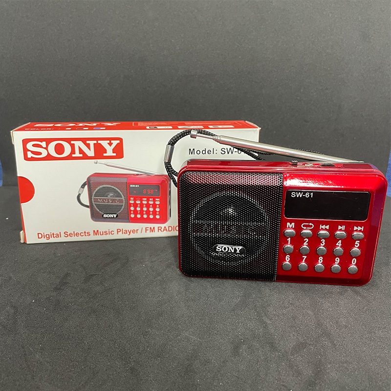 Đài radio FM SW 61 hỗ trợ cắm tai nghe 3.5mm - USB - Thẻ nhớ TF - Loa SW-61 chạy pin sạc âm thanh Hi-Fi