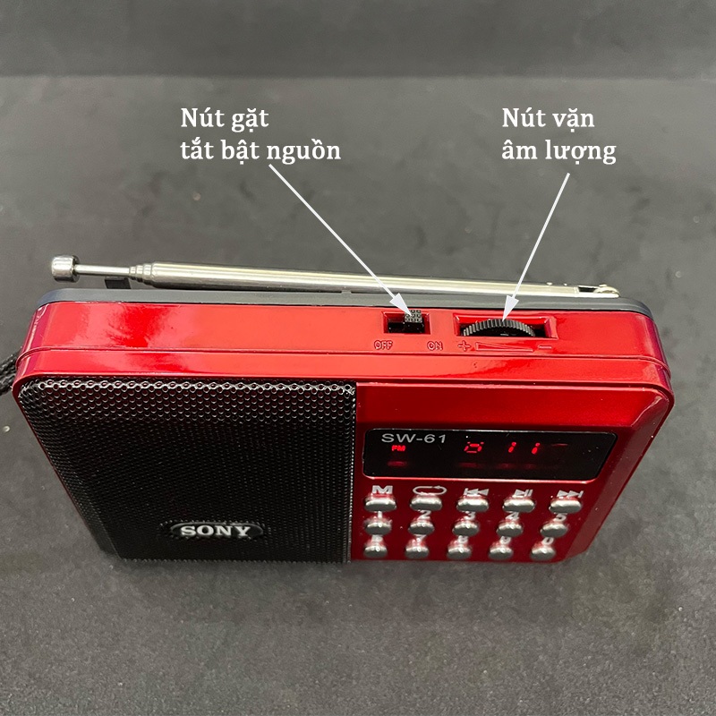 Đài radio FM SW 61 hỗ trợ cắm tai nghe 3.5mm - USB - Thẻ nhớ TF - Loa SW-61 chạy pin sạc âm thanh Hi-Fi