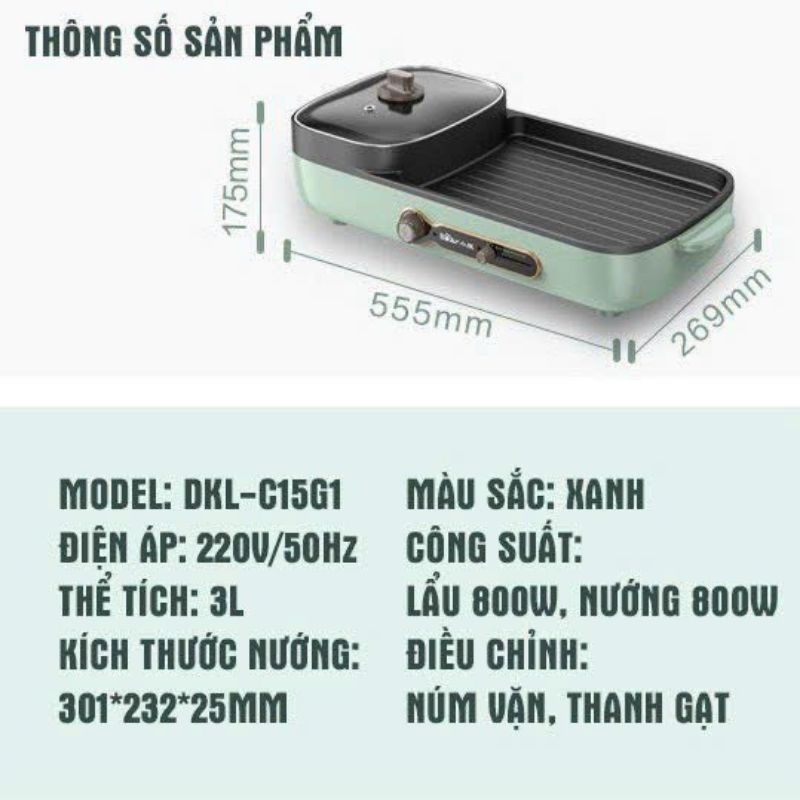 Bếp lẩu nướng đa năng Bear C15G1 2in1 cao cấp