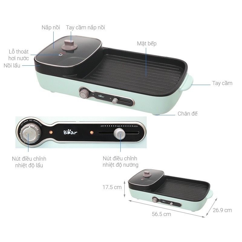 Bếp lẩu nướng đa năng Bear C15G1 2in1 cao cấp