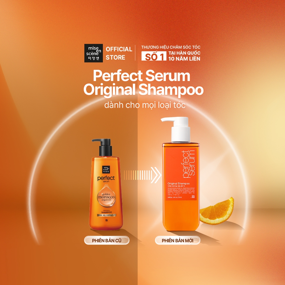 Dầu gội mise en scene Perfect Serum Original phục hồi hư tổn, giúp tóc suôn mềm, bồng bềnh, hương thanh mát 530ml