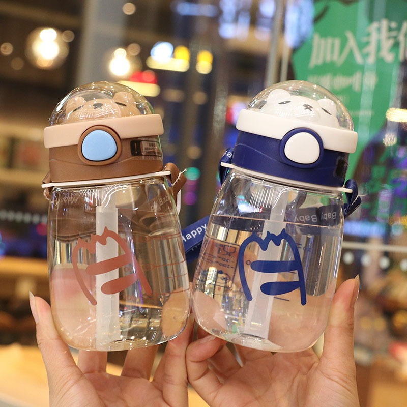 Jack 2023 Mới 550ml Phim hoạt hình dễ thương Cốc nước trẻ em với ống hút và dây nâng