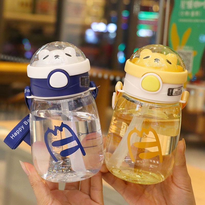 Jack 2023 Mới 550ml Phim hoạt hình dễ thương Cốc nước trẻ em với ống hút và dây nâng