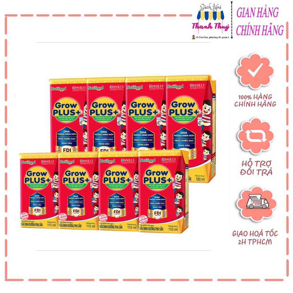 Lốc sữa GrowPLUS+ Hộp 110ml/180ml (lốc 4 hộp)