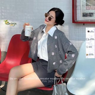 Áo Khoác Len Tay Dài Cổ Tròn Dáng Ngắn Phối Thêu Thỏ Siêu Xinh Full Áo Phong Cách Basic Đơn Giản Hàng Qccc OrangeCloset
