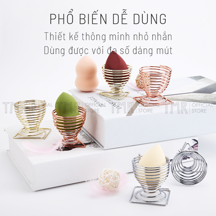 Giá Đỡ Mút Trang Điểm Dạng Xoắn Ốc TMR 3 Màu Giúp Mút Khô Thoáng Sạch Sẽ Decor Góc Bàn Trang Điểm