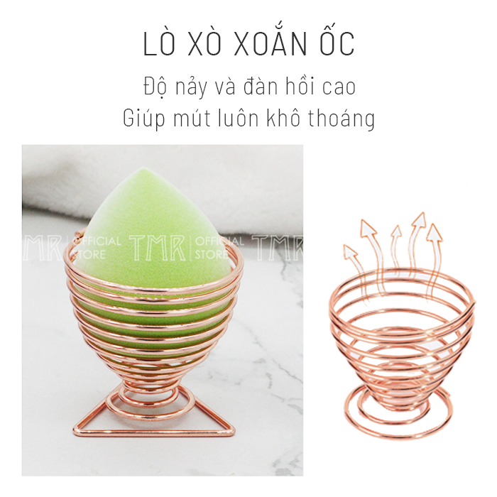 Giá Đỡ Mút Trang Điểm Dạng Xoắn Ốc TMR 3 Màu Giúp Mút Khô Thoáng Sạch Sẽ Decor Góc Bàn Trang Điểm