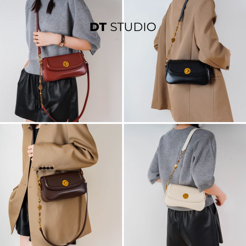 Túi xách nữ túi đeo vai đeo chéo 2 quai khoá xoay vintage da mềm DTSTUDIO DT019