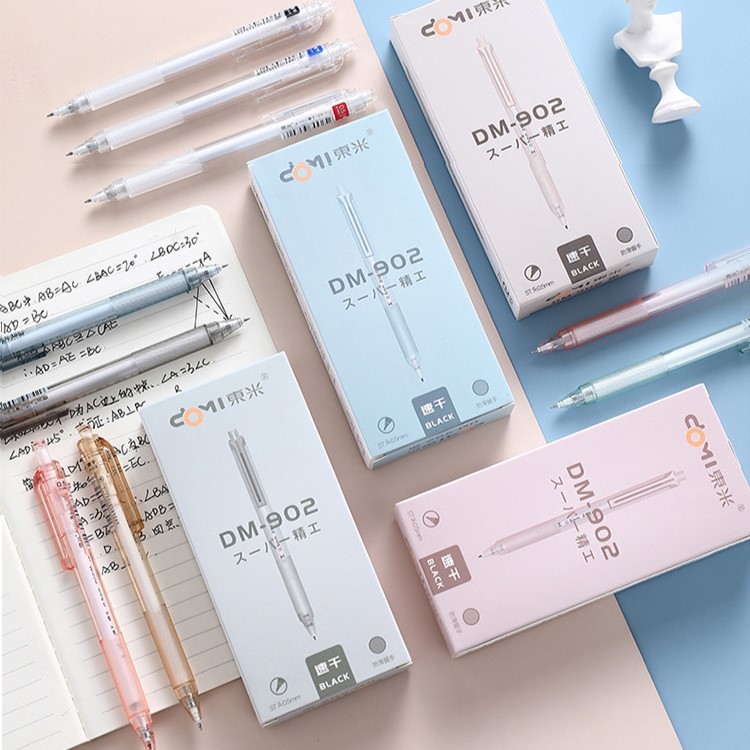 Bút Gel Domi DM-902 Thân Trong Suốt, ngòi 0.5mm, mực đen/ xanh/ đỏ