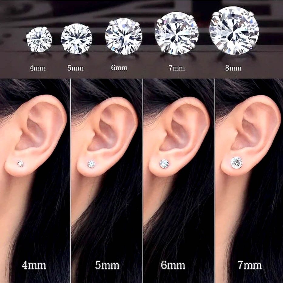 Bông tai bạc 925, Khuyên tai nam nữ hình nụ đá tròn nhiều size trang sức cao cấp DÂU SILVER