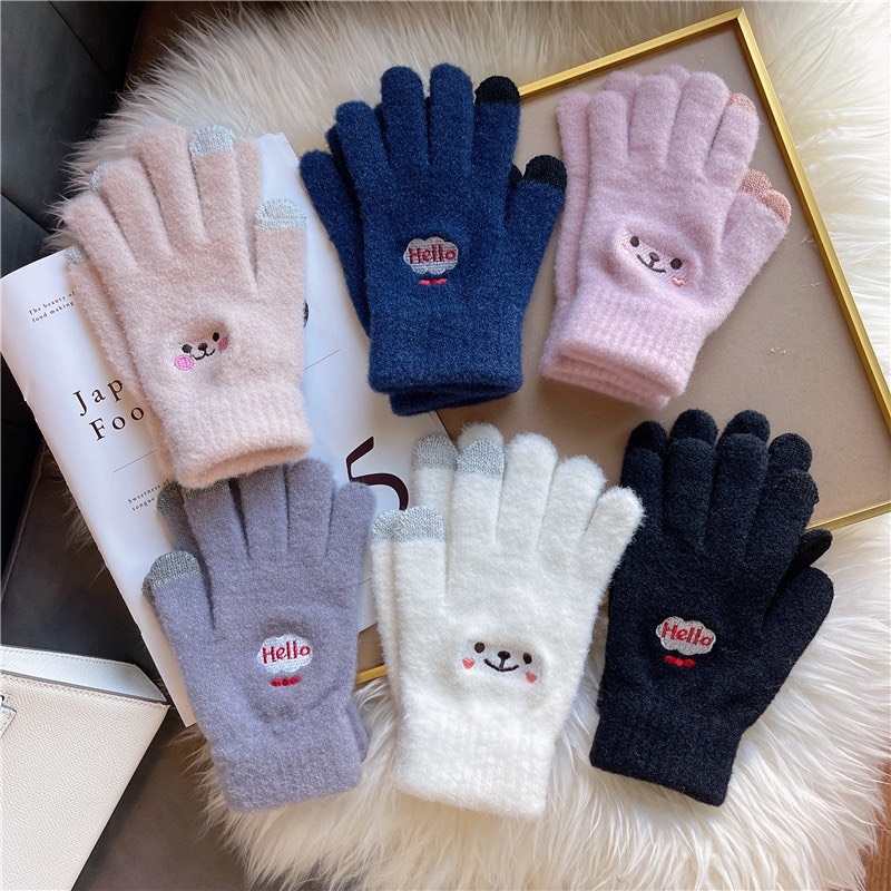 Găng Mặt Cười Cảm Ứng , Găng Tay Che Nắng Thêu Hình Cute