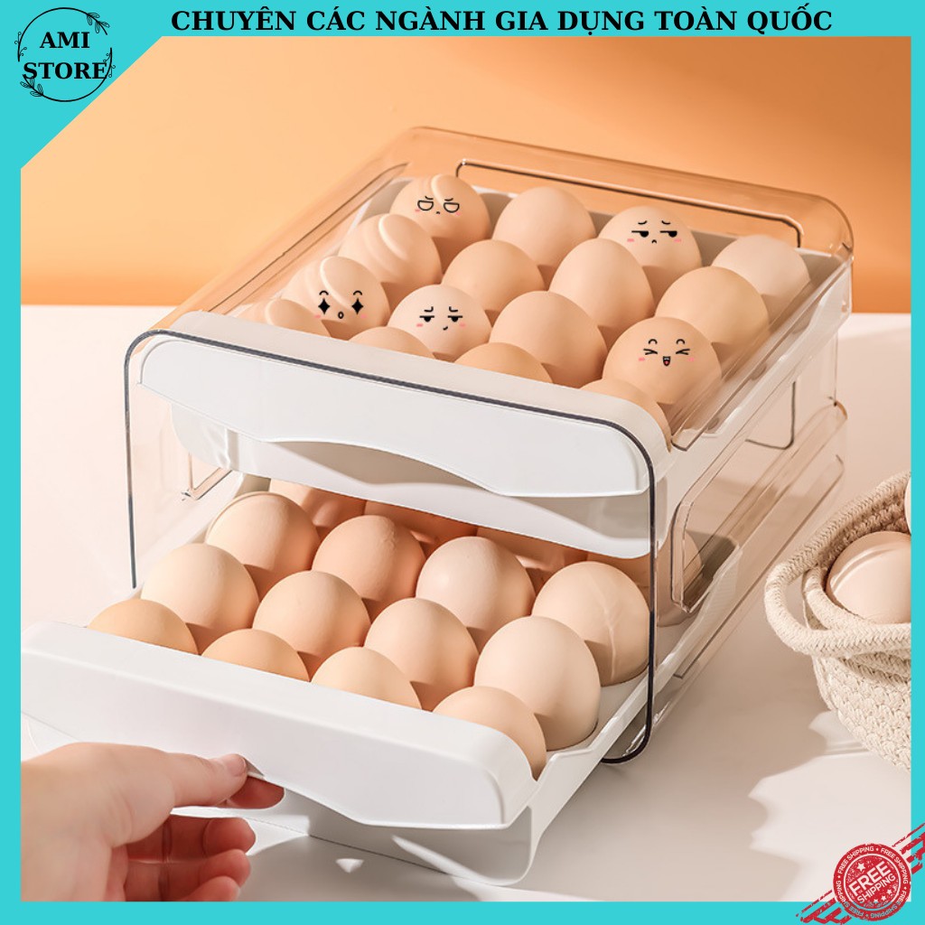 Khay đựng trứng, hộp bảo quản trứng ChaoYu 2 tầng ngăn kéo 32 ô  trong suốt cao cấp  tiện ích