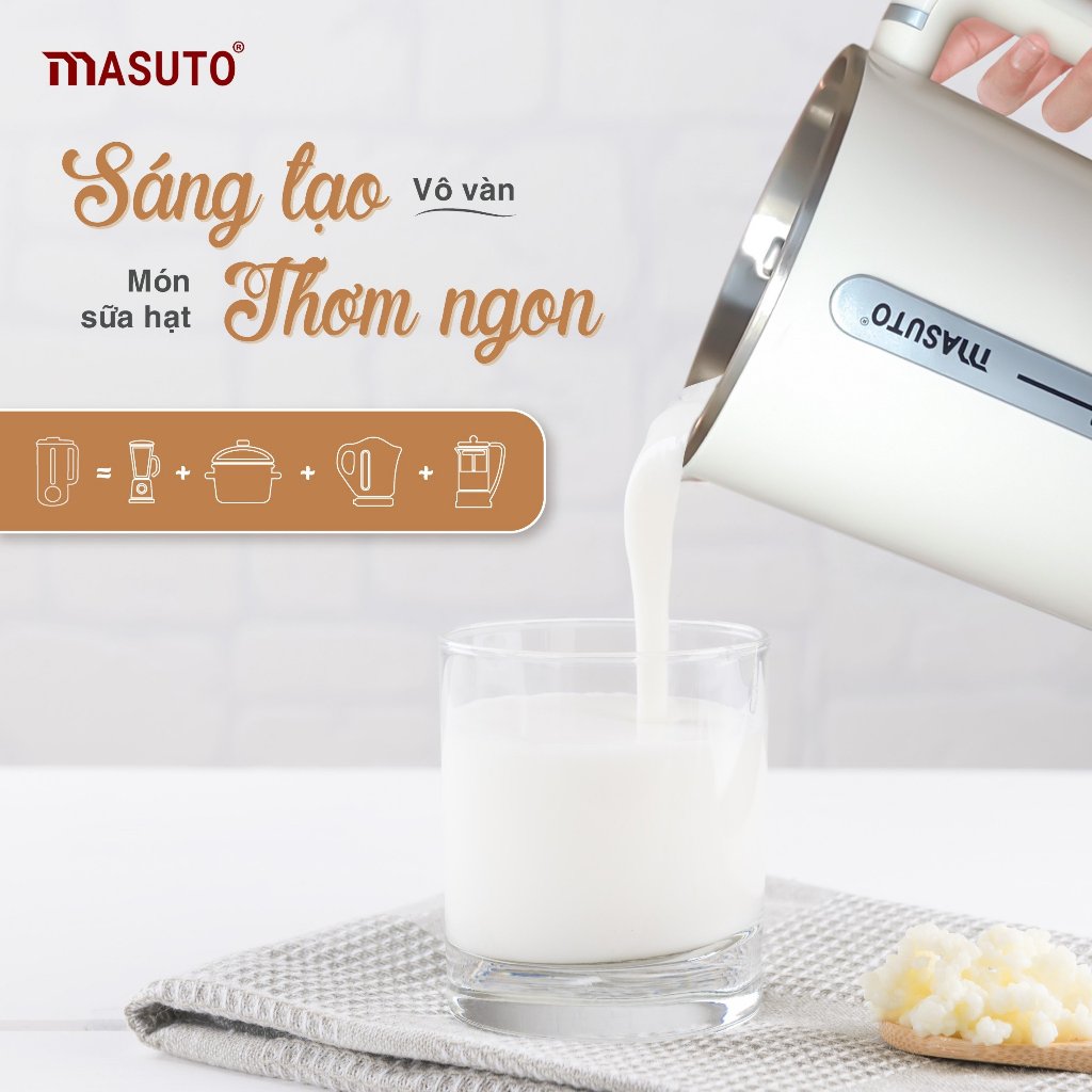 Máy làm sữa hạt mini Masuto Máy nấu sữa hạt đa năng 1L xay các loại hạt siêu nhuyễn mịn chống trào 8 chế độ nấu