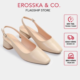 Erosska  - Giày cao gót slingback mũi vuông gót vuông vững chắc màu kem cao 5cm _ EL013