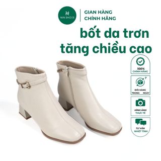 Giày bốt nữ hàn quốc boots cao cổ gót vuông đế vuông đai kim loại kéo khóa sau chân form giày ôm chân siêu xinh