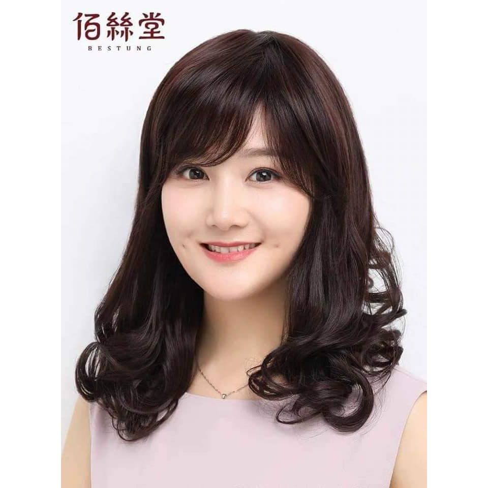 Tóc giả nữ xoăn trung niên TN22, tặng lưới chụp