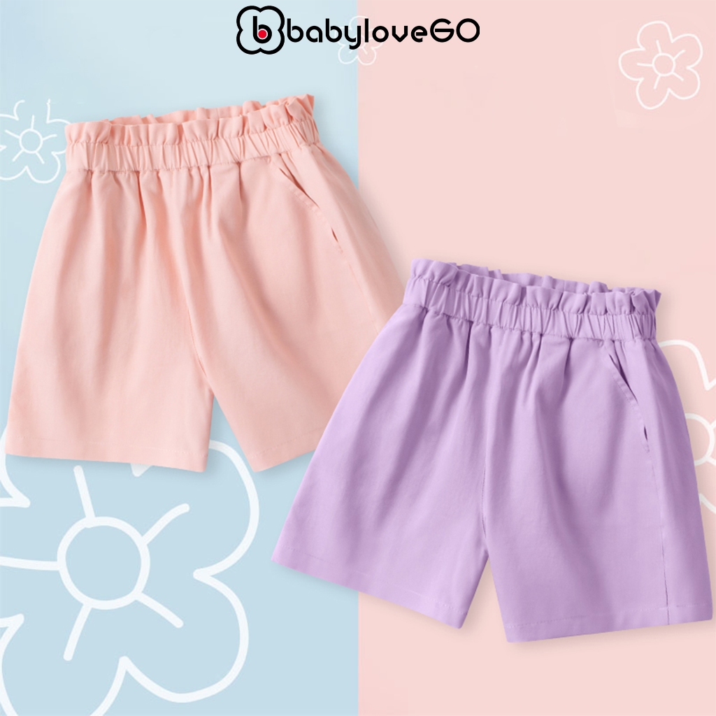 Quần đùi bé gái BabyloveGO 2024 quần short cho bé chất kaki đứng form mềm mịn thoáng mát QT006