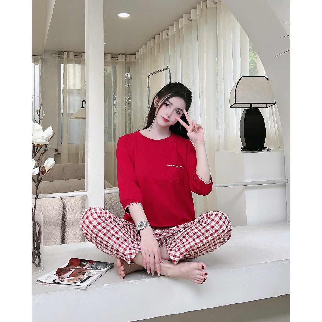 Đồ bộ nữ mặc nhà Halyn áo cotton quần kate kẻ HAT005 (Uy tín - có ship hỏa tốc)