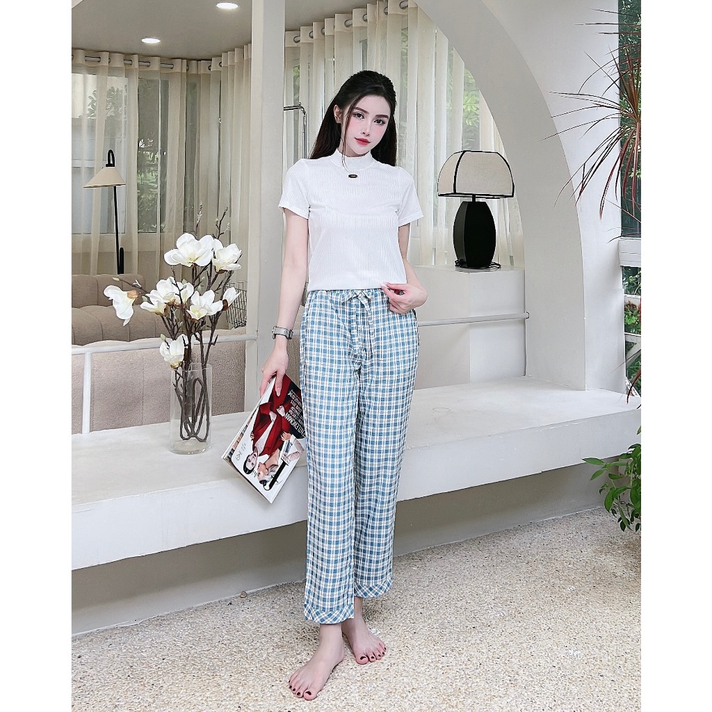 Quần kẻ rời dài Halyn chất thô kate HAQ006 (Nếu khách muốn mua áo như mẫu mặc thì đặt ở link khác nha)