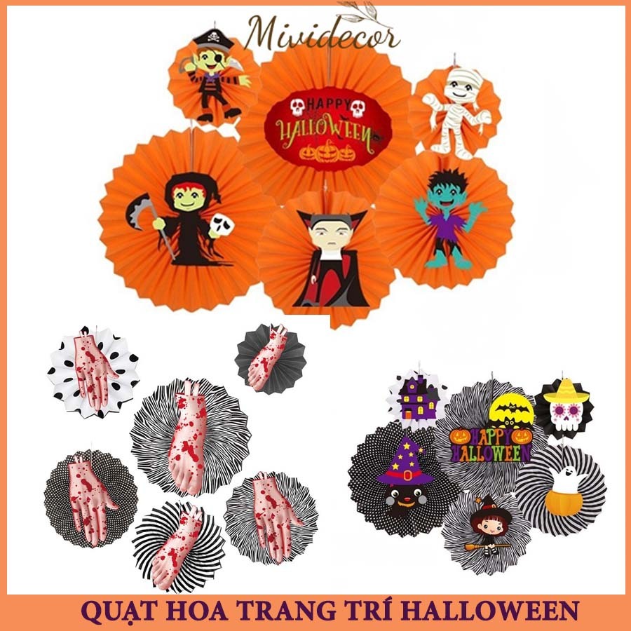 Quạt trang trí Halloween in 2 mặt treo trần treo tường trang trí lớp học