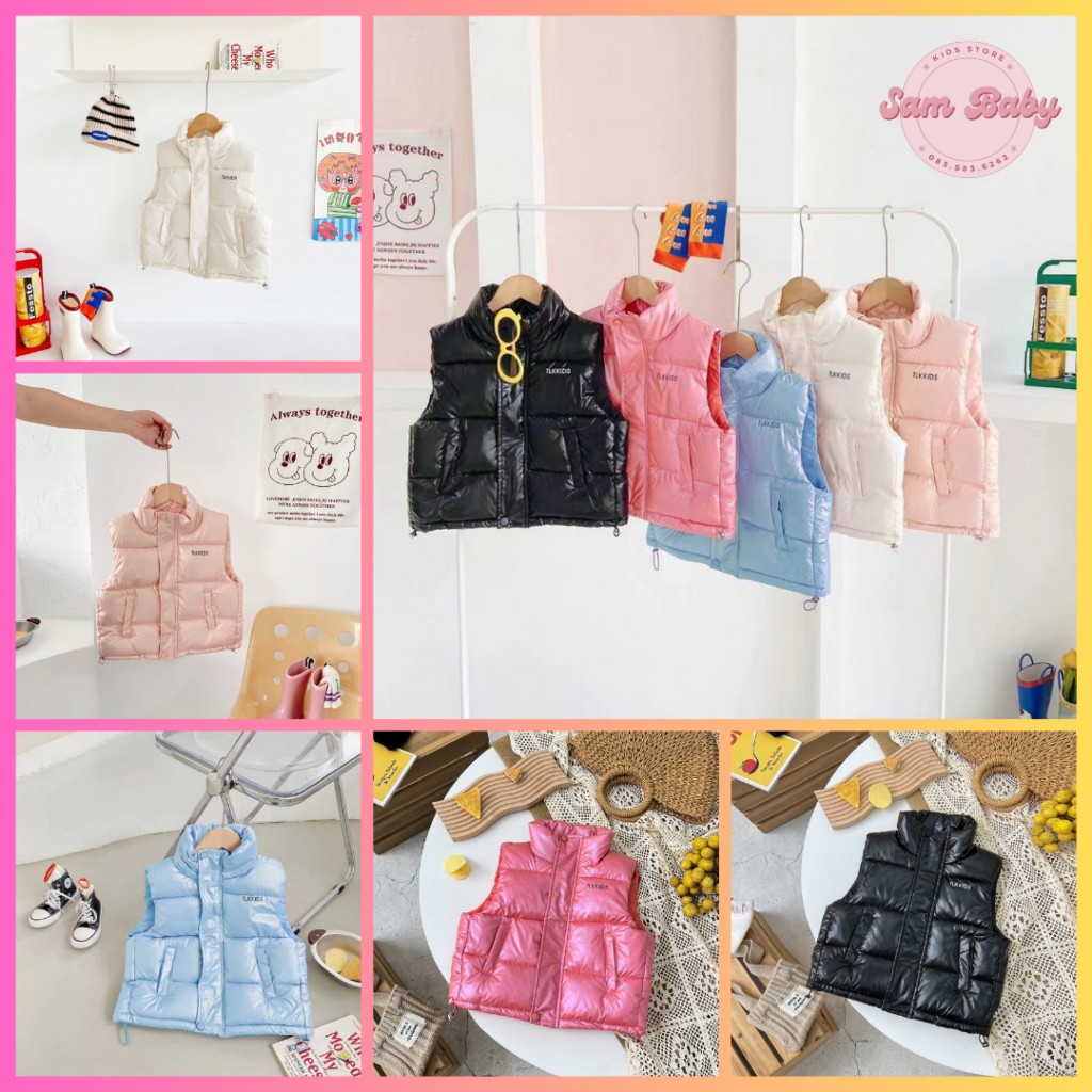 Áo khoác gile phao cổ cao nhiều màu có khóa kéo siêu nhẹ hàng chuẩn QCCC cho bé từ 12-30kg SAM BABY